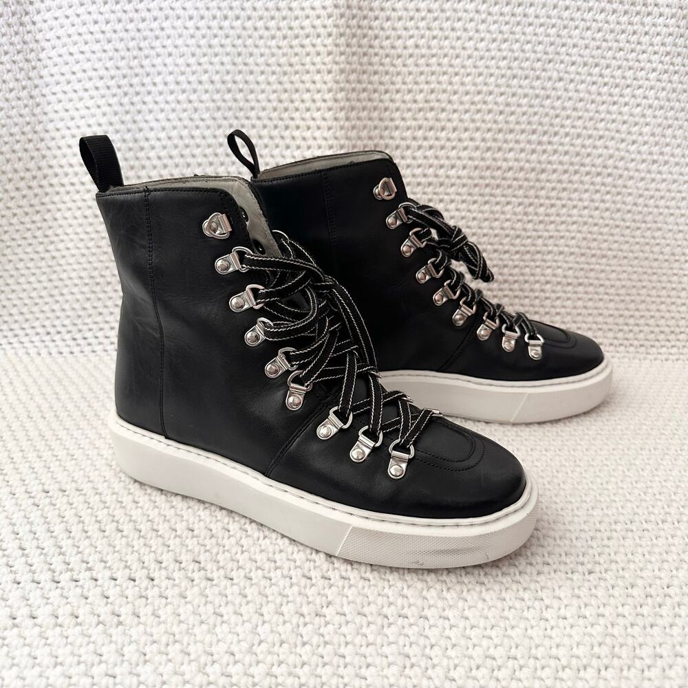 Sneakers by Grenson Black Leather White Sole Hiker Boot Style Lace Up Boots 5 38